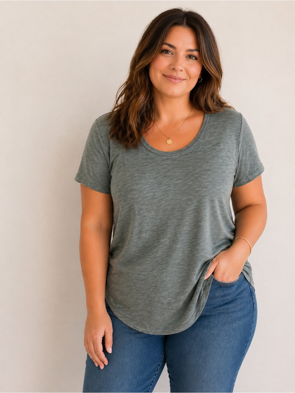 Peruvian Connection Green Slub Knit Tee Relaxed Boho Minimalist Top Xlg